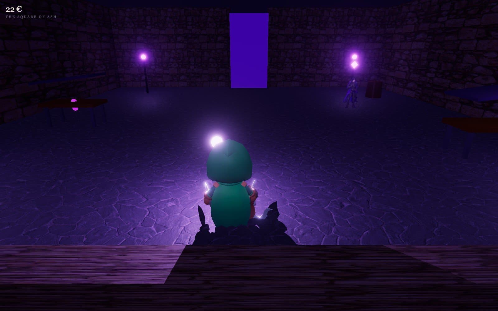 The Square of Ash: an empty plaza, the fence waiting by the wall